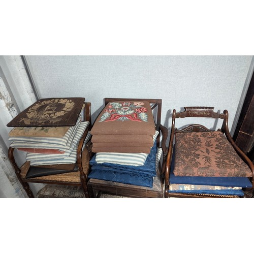 1273 - A Large Collection of Mismatched Antique Chairs and Seats.