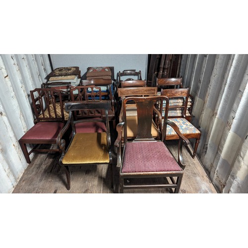 1273 - A Large Collection of Mismatched Antique Chairs and Seats.