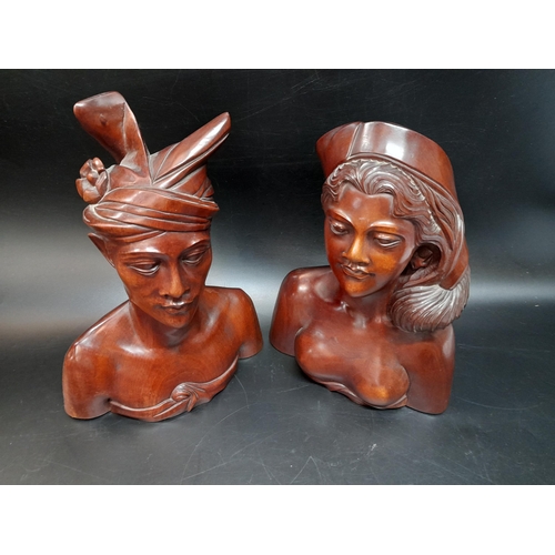 208 - Two Indonesian Carved Wooden Busts.