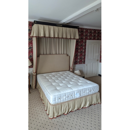 182 - A double duvan bed with heaboard, a firm john lewis master bedmaker mattress and a canopy