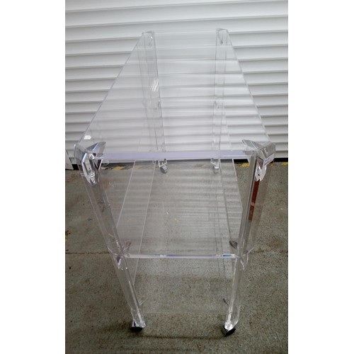 622 - 2 x Akiko Perspex Shelving Units with 3 Shelves on Castors. 99cm H x 125cm W x 49cm D.