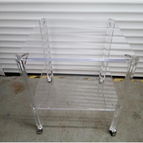 623 - 2 x Akiko  Perspex Units with Two Shelves on Castors.  77cm H x 68cm W x 68cm D.