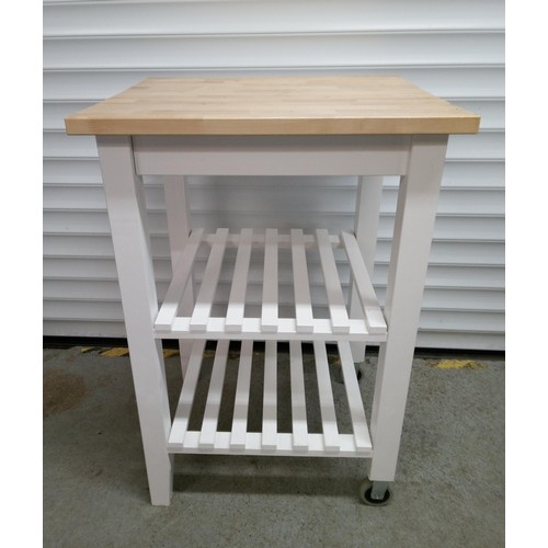 837 - A Kitchen Trolley with Two Shelves on Two Castors with the Base Painted White. 85cm H x 58cm W x 50c... 