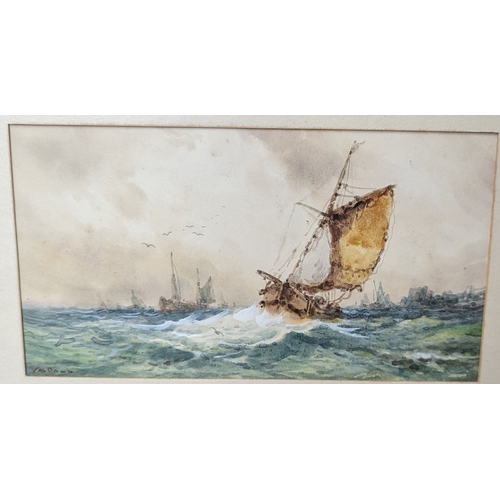 767 - A pair of watercolours of fishing boats by Unknown Dutch artist. - 38 x 27cm in frames