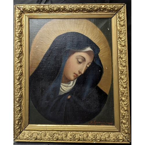 787 - An oil on canvas in a gilt frame of the Madonna - signed - 37 x 44cm