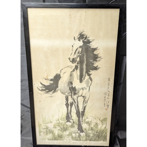 789 - 'The Colt Stallion' by Xli Bei Hong - 44 x 74cm in frame.