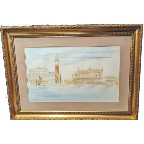 793 - A watercolour of St. Mark's Square in Venice, in a gilt frame under glass - Signed - 82 x 60cm