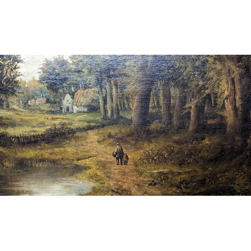 798 - 'Walking Home' Oil on canvas by J. Westall in large gilt frame. 100 x 76 cm in frame