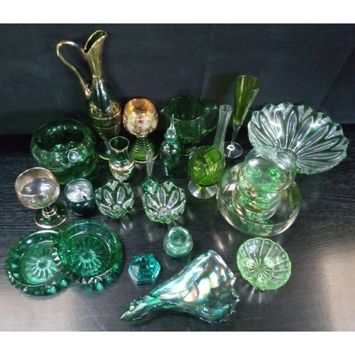 487 - A Mixed Selection of Green Glass items.