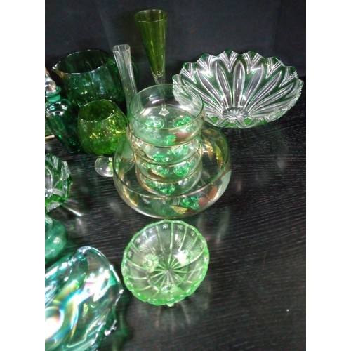 487 - A Mixed Selection of Green Glass items.