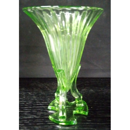 488 - An Art Deco 1930s Czech Uranium Glass Rocket Vase 21cm H x 13cm.