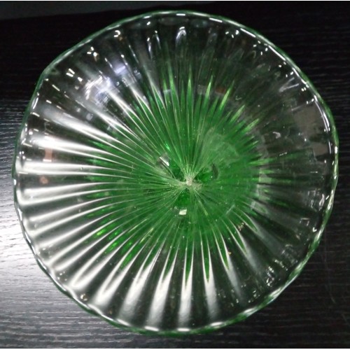 488 - An Art Deco 1930s Czech Uranium Glass Rocket Vase 21cm H x 13cm.