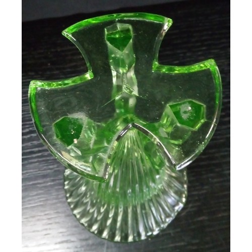 488 - An Art Deco 1930s Czech Uranium Glass Rocket Vase 21cm H x 13cm.