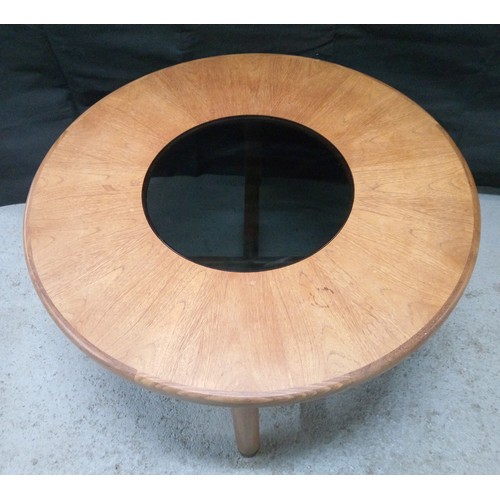 457 - A Mid Century Round Coffee Table with Smoked Glass Centre. 46cm H x 97cm W x 97cm D.