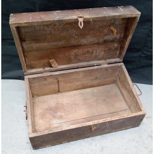 474 - Antique Wooden Trunk. 31cm H x 76cm W x 43cm D.