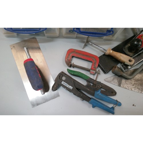 1589 - Selection of Mixed hand tools including screwdrivers, plains, trowels, rasps and much more