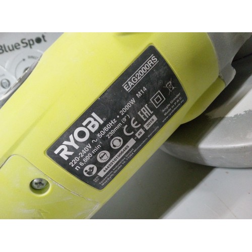 1593 - 240V Rybi 230mm (9inch) angle grinder with 3 diamond blades and 3 metal cutting blades.