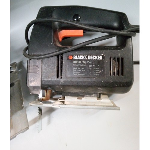 1597 - Black & Decker Jigsaw, Ryobi Circular saw with spare blade, and a GMC Power sander