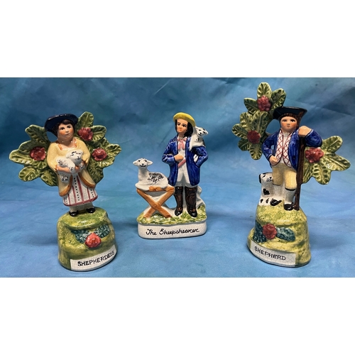 114 - 3x Ornaments - Staffordshire Shepherd, Shepherdess and the Sheepshearer