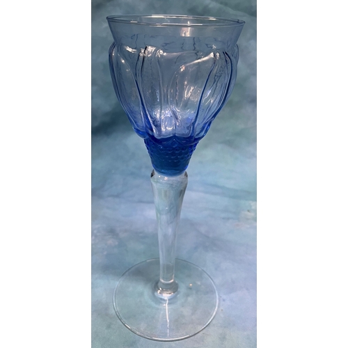 529 - 14x Handblown Glass Rose wine glasses, and 13x water glasses