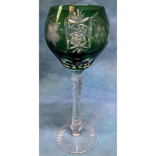 557 - 6x Antique Bohemian green crystal glasses