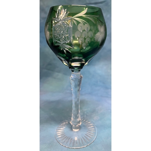 557 - 6x Antique Bohemian green crystal glasses