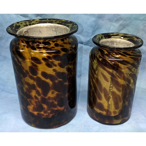 81 - A pair of handblown tortoiseshell glass wine coolers (larger has damage to base as pictured)