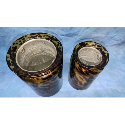 81 - A pair of handblown tortoiseshell glass wine coolers (larger has damage to base as pictured)