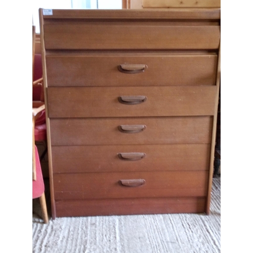 1108 - Mid century 6 drawer chest with wooden handles - 100h x 80w x 41d