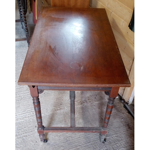 1109 - Antique table with 2 drawers, carved detailing and turned legs - 74h x 107w x58d