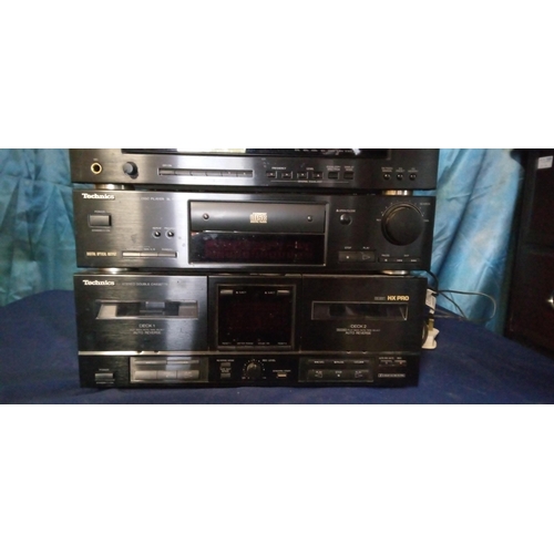 879 - Technics stack system with instructions and cables - Turntable SL-J110R, Tuner ST-X902L, Amplifier S... 