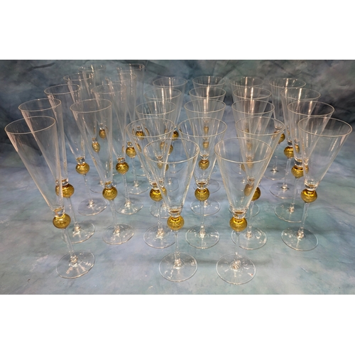 102 - 18x Wine and 9x Champagne glasses with Gold Orb accents