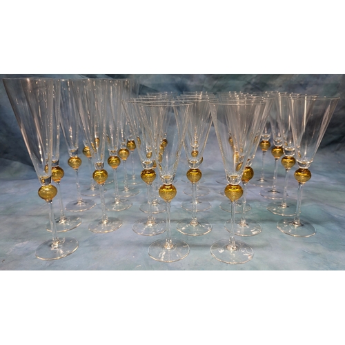 102 - 18x Wine and 9x Champagne glasses with Gold Orb accents