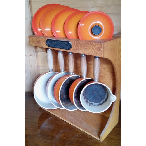 140 - Le Creuset Sauce pan set with lids and stand - ORANGE