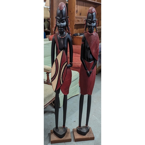 326 - A Pair of 4.5 Tall (136cm) African Tribal Figurines