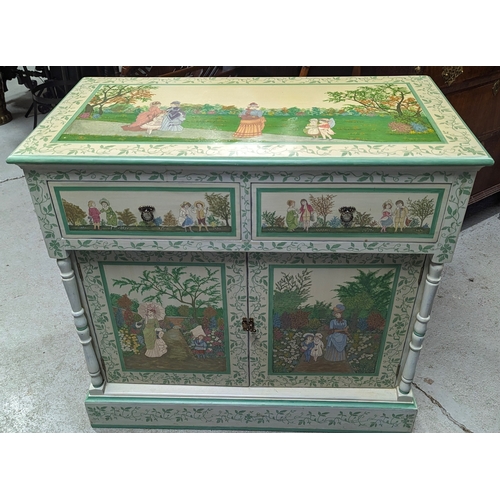 349 - An Ornate Painted Cupboard Signed J Cooper 84 x 78 x 45cm