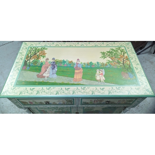 349 - An Ornate Painted Cupboard Signed J Cooper 84 x 78 x 45cm