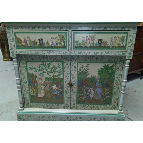 349 - An Ornate Painted Cupboard Signed J Cooper 84 x 78 x 45cm