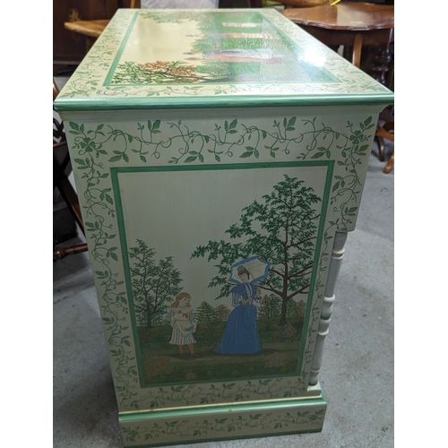 349 - An Ornate Painted Cupboard Signed J Cooper 84 x 78 x 45cm