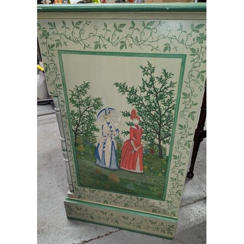 349 - An Ornate Painted Cupboard Signed J Cooper 84 x 78 x 45cm