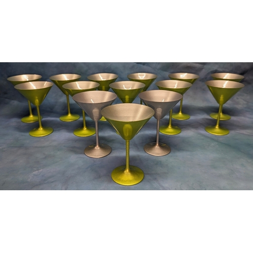 597 - 14 x Green and Silver Coloured Martini Glasses