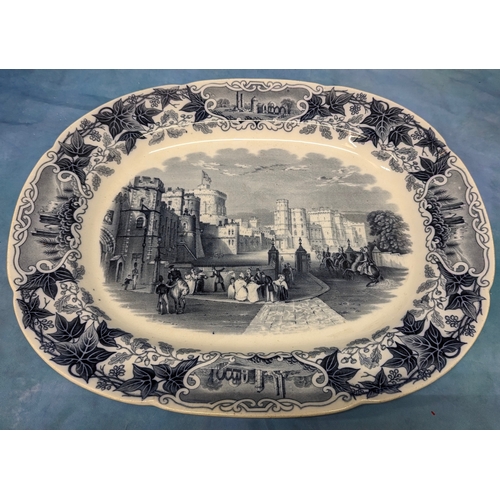 604 - Circa 1850 Imperial stone meal charger depicting Windsor Castle - 49 x 41cm