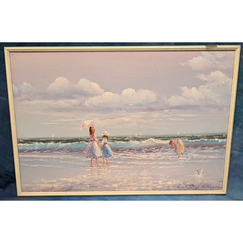 750 - A Beach Scene Oil Painting