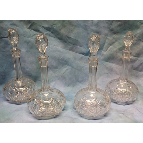 92 - 4 matching cut glass crystal decanters - Balloon style