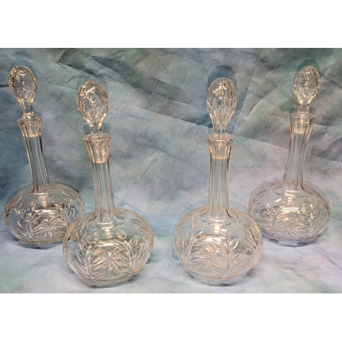 92 - 4 matching cut glass crystal decanters - Balloon style