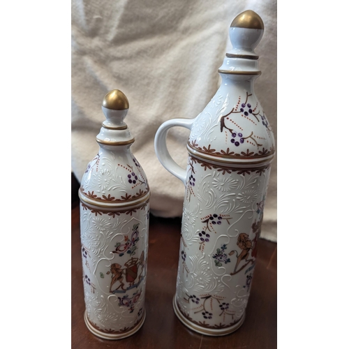 25 - 2 x Antique 1800's Edme Samaon Apothecary Bottles with Stoppers, Hand Painted Coat of Arms/ Amorial ... 