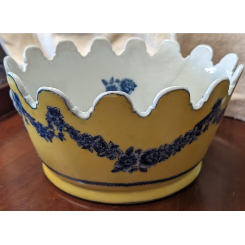 27 - Vintage JUWC United Wilson Chinese Porcelain Monteith Bowl - Yellow and Blue Floral Decoration with ... 