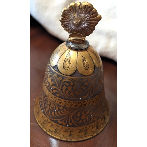 299 - An Antique Fine Glass Bell with Gold Painted Decoration with White Droplets