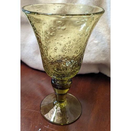 313 - A Quantity of Vintage Yellow/ Amber Bubble Glass Wine Goblets 8 x Large, 1 x Medium and 7 x Small