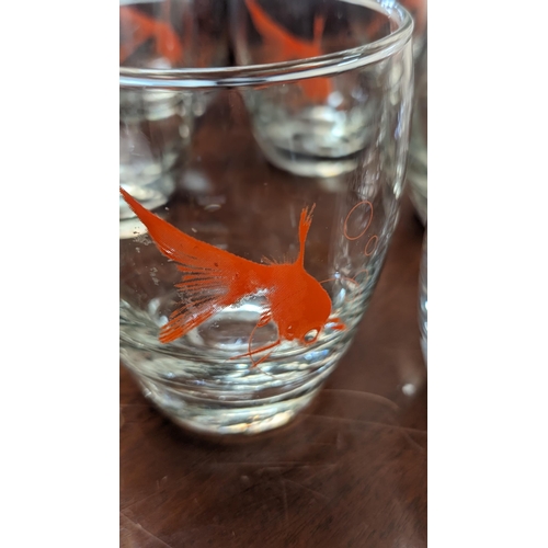 571 - 5 x Koi Fish Handblown Glasses and 5 x Glenmorange Scotch Whisky Glasses